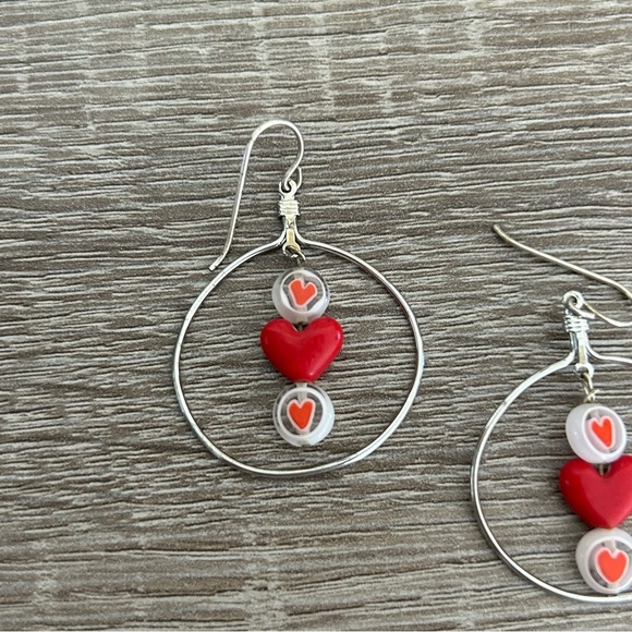 Silver Heart Hoop Earrings - Picture 2 of 12